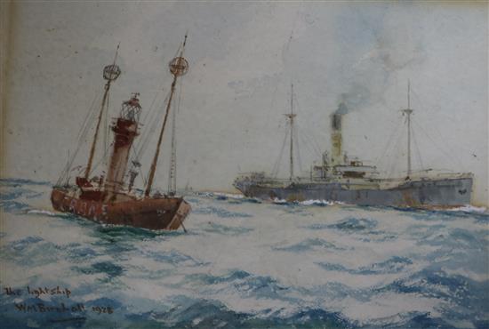 William Minshall Birchall (1884-1941) watercolour, The Lightship, signed and dated 1928, 13 x 18cm.